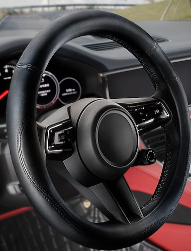  غطاء عجلة قيادة السيارة Starfire ملحق عالمي للسيارات لسيارات متنوعة غطاء جلدي متين مع بطانة مضادة للانزلاق لعجلة القيادة بقطر 14.5-15 أسود