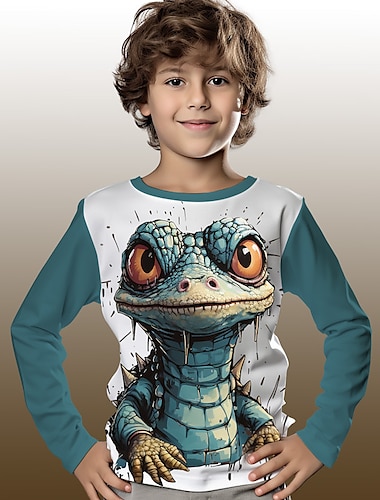  男の子 3D グラフィック カートゥン クロコダイル Tシャツ Ｔシャツ 長袖 3Dプリント 夏 春 秋 スポーツ ファッション ストリートファッション 子供 3〜12年 アウトドア カジュアル 日常 レギュラー