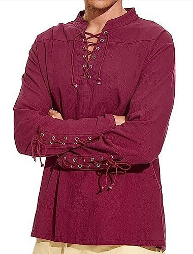  Mittelalterlich Renaissance 17. Jahrhundert Bluse / Hemd Cosplay Kostüm Ren Faire Pirat Ritter Wikinger Kordelzug Einfarbig Herren Seeräuber Fantasie Halloween Maskerade Alltagstauglich