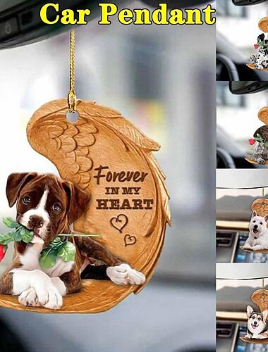  schattige engel vleugel hond voor altijd in mijn hart opknoping ornament cartoon schattige hanger auto tas sleutelhanger hanger auto ornamenten voor achteruitkijkspiegel interieur auto decoratie