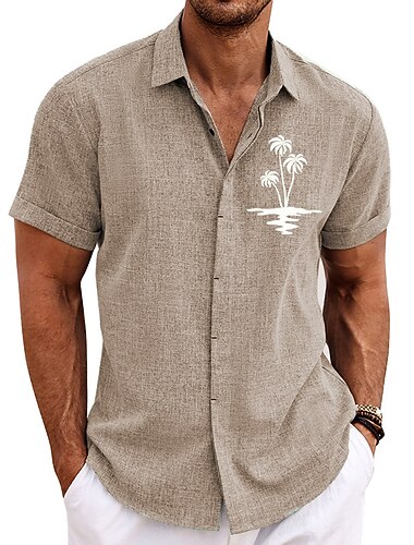  رجالي شجرة جوز الهند النباتات الاستوائية قميص قميص هاواي قميص الوها كم قصير قميص طوي موضة مصمم كاجوال الأماكن المفتوحة شارع فضفاض أزرق أخضر كاكي S M L