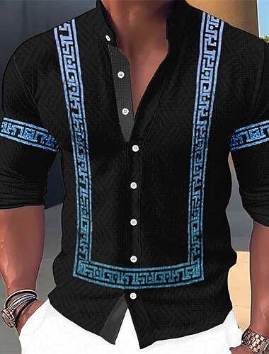  Per uomo Geometria Etnico Camicia Camicia con Bottoni Manica Lunga Moda Streetwear Designer All'aperto Casuale Quotidiano Estate Primavera Autunno Collo alla coreana Stampato Giallo Rosso Blu Verde