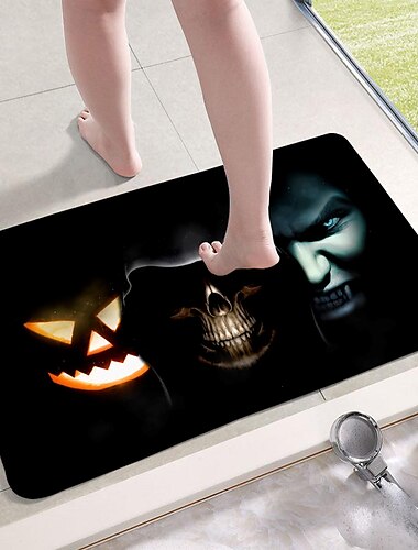 Rutschfeste Halloween-Horror-Badteppiche aus Schwammschaum für das Badezimmer, langlebige, weiche Flanellmatte mit hellem 3D-Druckteppich, Abstandsmatten für den Waschraum und die Skelett-Kürbis-Hexe
