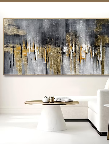  handgemaakt olieverfschilderij canvas muurdecoratie modern abstract goud horizontaal groot formaat voor woonkamer interieur gerold frameloos ongerekt schilderij