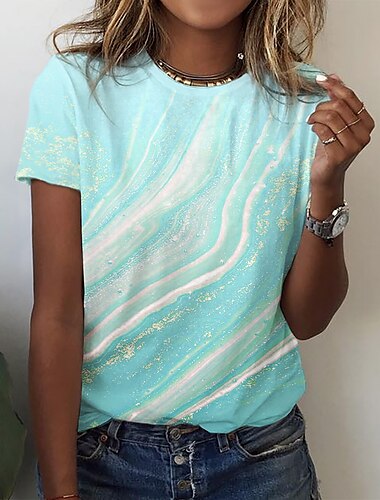 Damen T-Shirt Basic Neon&amp;heller Druck Kurzarm normale Oberteile Rundhals täglich Wochenende rosa blau grün