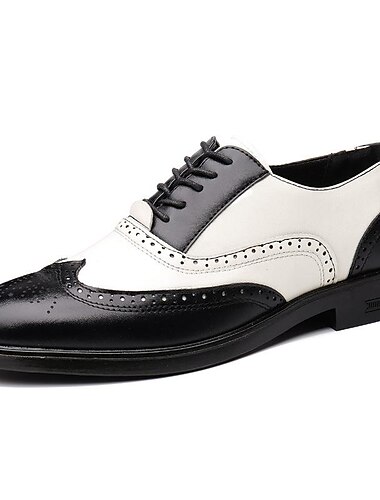  Ανδρικά ασπρόμαυρα παπούτσια brogue Oxford με σχέδιο wingtip – vintage δίχρωμα δετά παπούτσια για επίσημες εκδηλώσεις και ρετρό στυλ