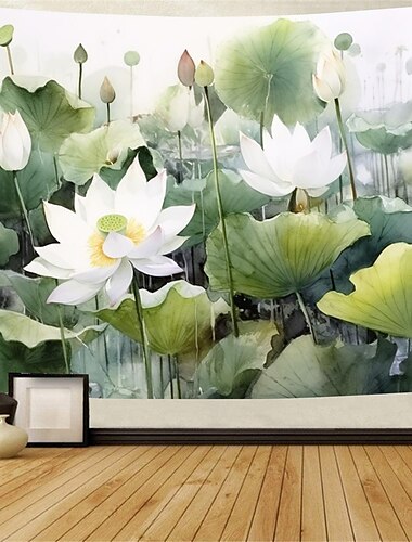  Lotusblume hängende Wandteppich-Wandkunst, große Wandteppich-Wanddekoration, Fotografie-Hintergrund, Decke, Vorhang, Zuhause, Schlafzimmer, Wohnzimmer, Dekoration