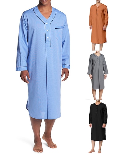  Hombre Pijamas Ropa de salón Bata de noche Pijama 1 pc Color puro Moda Confort Suave Hogar Cama Poliéster Transpirable Escote en V Manga Larga Básico Primavera Otoño Negro Blanco