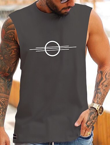  Herren Symbol Kreisförmig Tank Top Weste Unterhemd Lässiger Stil Klassicher Stil Ärmellos T-Shirt Rundhalsausschnitt Hemd Sport Leicht Große Größen Urlaub Lässig Täglich Schwarz Weiß Marineblau Sommer