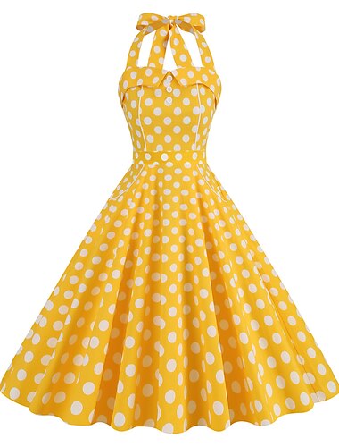  Rétro Vintage Années 1950 Rockabilly Robe Trapèze Robe trapèze Haut dos nu À pois Femmes Mascarade Décontracté Quotidien Enterrement de Vie de Jeune Fille Adulte Robe Robes de soirée Printemps & Été