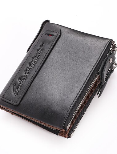  GUBINTU Männer Kurze Brieftasche Echtes Leder Unternehmen Mode Brieftasche Crazy Horse Rindsleder Doppel-Reißverschluss Brieftasche