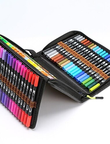  60/72/100/120 colori pennarelli a doppia punta a pennello asta nera pennello morbido lavabile a doppia testa gancio linea penna colore sacchetto di stoffa imballaggio studente cancelleria per bambini regali per bambini ritorno a materiale scolastico