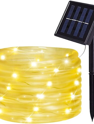  Solarröhren-Lichterkette, 7/12/20 m, 50/100/200 LEDs, 8 Modi, wasserdichte Outdoor-LED-Kupferdraht-Lichter für Gartendekoration, Lampe, Hochzeit, Party, Baum, Weihnachten, Halloween,