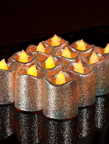  12pz Candele Flickering Senza Fiamma Candele Votive Glitterate LED Decorazione per Natale/Halloween Feste Matrimonio Tavolo Esterno