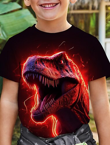 Pojkar 3D Grafisk Djur Dinosaurie T-shirt Kortärmad 3D-tryck Sommar Vår Aktiv Sport Mode Barn 3-12 år Utomhus Ledigt Dagligen Normal