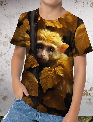  Jungen 3D Graphic Tier Karikatur T-Shirt Kurzarm 3D-Druck Sommer Frühling Aktiv Sport Modisch kinderkleidung 3-12 Jahre Outdoor Casual Täglich Regular Fit