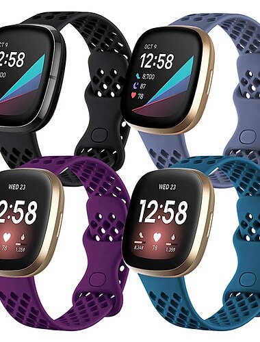  4 Packung Smartwatch-Band Kompatibel mit Fitbit Versa 3 Sense Versa 4 Sense 2 Silikon Smartwatch Gurt Wasserdicht Verstellbar Sportarmband Ersatz Armband