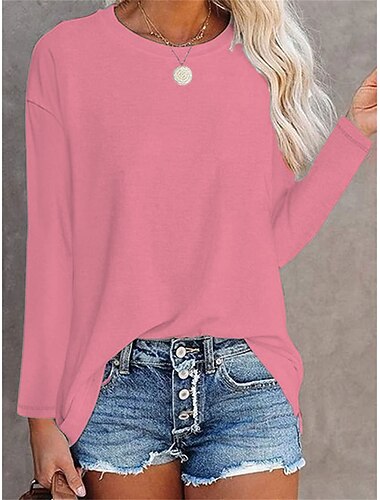  Naisten T-paita Pitkähihaiset Crew Neck Pitkähiha Tunika Yksivärinen Yksinkertainen Päivittäinen Perus Pyöreä kaula Tavalliset Yläosat Päivittäinen Musta Valkoinen Pinkki Sininen Harmaa Syksy ja