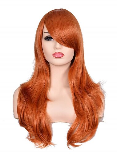  23 tuumaa pitkä kihara peruukki ison aallon lämmönkestävät synteettiset hiukset otsatukkailla cosplay-asukarnevaalijuhliin