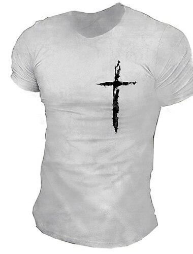  男性用 グラフィック 十字架 コットン100％ Tシャツ グラフィックTシャツ コットン 半袖 グラフィック シャツ ブラック ホワイト ダークブルー 快適なTシャツ バケーション ストリート ファッションデザイナーの衣類