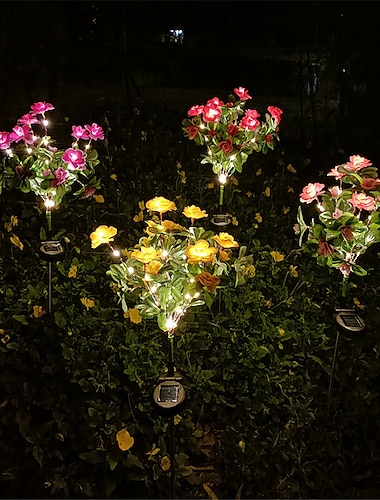  Solar-Rhododendron-Außensimulationsblumenlampe, LED-Bodeneinstecklampe mit künstlichen Blumen, dekorative Lichter für Garten und Innenhof, dekorative Lichter für Urlaubspartys