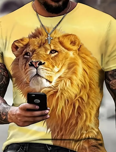  Herren Graphic Tier Löwe T Shirt Kurzarm T-Shirt 3D-Druck Rundhalsausschnitt Hemd Vintage Modisch Designer Outdoor Täglich Sport Schwarz Gelb Rote Frühling Sommer Bekleidung S M L XL 2XL 3XL