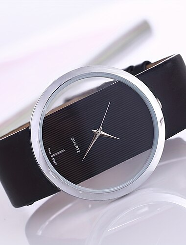  ronde wijzer quartz horloge minimalistisch horloge met duidelijke wijzerplaat nieuwigheid met lederen horlogeband voor dames heren