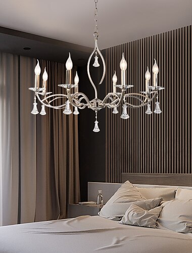  ثريا كبيرة من الفضة بإضاءة 50/70/80/100 سم شمعة كريستالية مطرزة بعرض 3/6/8/10/15-تركيبات إضاءة لغرفة الطعام مدخل بهو المنزل مطبخ غرفة النوم غرفة المعيشة سقف مرتفع 110-240 فولت