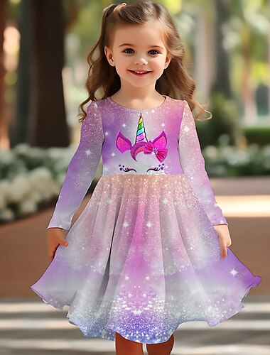  Mädchen' 3D Graphic Kleid Langarm 3D-Druck Frühling Herbst Urlaub Täglich Festtage Kuschelig Brautkleider schlicht Süß kinderkleidung 3-10 Jahre Schaukelkleid A Linie Kleid Übers Knie Regular Fit