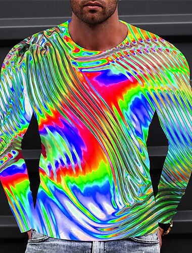  Herren Grafik Optische Täuschung metallisches Hemd T Shirt Langarm T-Shirt 3D-Druck Rundhalsausschnitt Hemd Vintage Mode Designer Outdoor Täglich Sport Gelb Purpur Grün Frühling & Herbst Bekleidung S