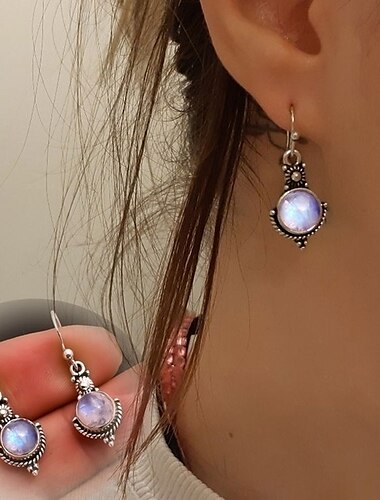  Moonstone retro kolczyki moda tajska srebrna kolorowa biżuteria z kamieniami szlachetnymi zaczep na ucho biżuteria do ucha!