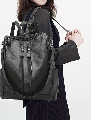  Sac à dos en similicuir noir pour femme avec bandoulière convertible – sac antivol élégant pour le travail, les voyages ou un usage quotidien