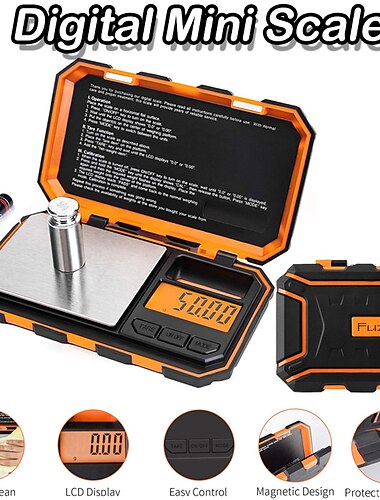  Digitale Miniwaage, 200 g/0,01 g, Taschenwaage, 50 g Kalibriergewicht, LCD-Display mit Hintergrundbeleuchtung, elektronische Smart-Waage