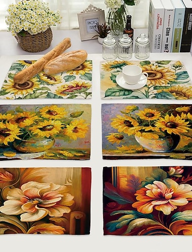  Manteles individuales de girasoles resistentes al calor, mantel individual resistente a las manchas, mantel individual para boda, cocina, mesa de comedor, decoración interior y exterior