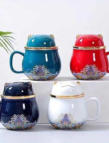  Reise-Teeset aus Keramik, tragbare Teetasse mit Glückskatze – perfekt für Reisen, Büro oder als Geschenk!