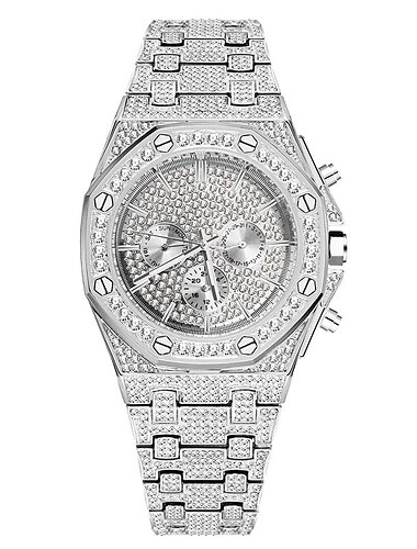  Cadeau de montre en or pour hommes Montres à quartz en diamant de luxe Grand cadran Avec calendrier Montre d'affaires Hip Hop Grande horloge pour homme Dropshipping