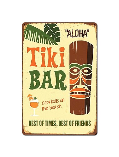  1 Stück Tiki-Bar-Metall-Blechschild, Sommer-Strand-Blechschild, Vintage-Strandschilder, Wanddekoration, Malerei, Wandbehang für Bar-Dekor, Heimdekoration, Wandkunst, Metall-Blechschild, 20 x 30 cm/8''