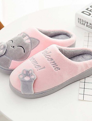  Damen Hausschuhe Slippers Fuzzy Slipper Hausschuhe Warme Hausschuhe Heim Karikatur Katze Flacher Absatz Runde Zehe Modisch Kuschelig Plüsch Satin Rosa und Grau Schwarz Grau