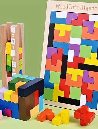  färgglada 3d träblock pussel hjärnträning montessori pedagogisk leksak för barn för att förbättra intelligens & kreativitet