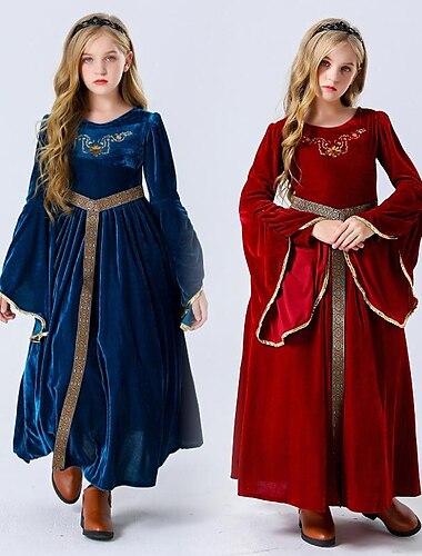  Retro vintage Middeleeuws Renaissance Jurken Cosplay kostuum Galajurken Ren Faire Flare manchet mouw Viking Vriendelijke vrouw Outlander Voor meisjes Keltisch Koninklijk Halloween Carnaval Maskerade