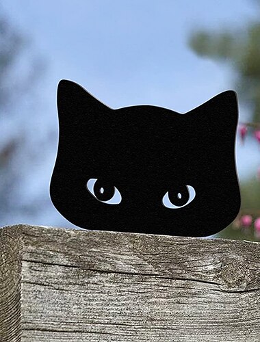  Schwarze Acryl-Guckkatze, Garten-Holzpfahl, Dekoration, Katzenkopf-Silhouette, wasserfest, Karteneinsatz für den Außenbereich, geeignet für Halloween, Hofdekoration, Zaundekoration, alle Jahreszeiten