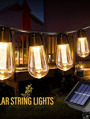  Cadena de luces solares para exteriores 20 bombillas vintage 5m 16.4ft para acampar patio bombillas led alimentadas por energía solar luz led impermeable con panel solar para el jardín del hogar