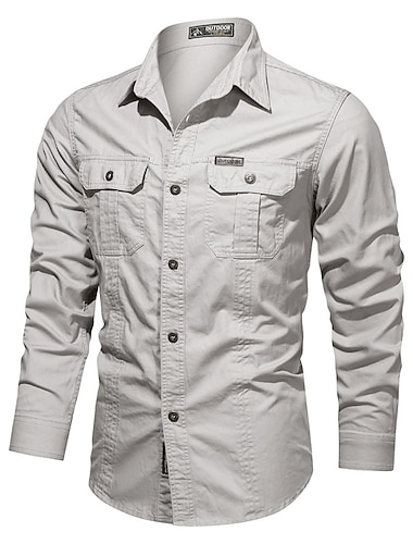 Herren Hemd Arbeitshemden Knopfhemd Hemdjacke Cargo-Shirt Weiß Armeegrün Blau Khaki Langarm Glatt Umlegekragen Casual Täglich Bekleidung Baumwolle Retro Brautkleider schlicht