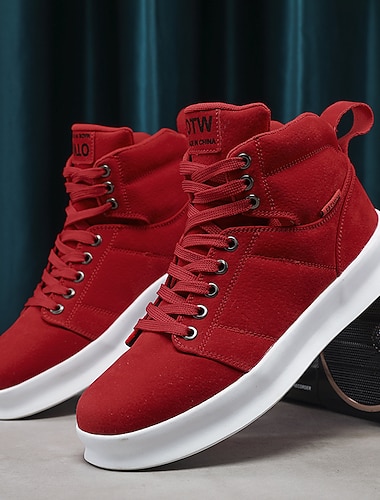  Herre Treningssko Støvler High Top joggesko Sportslig Fritid utendørs Jul jul PU Pustende Bekvem Sklisikker Ankelstøvler Snøring Svart Rød Mørkegrønn Vår Høst