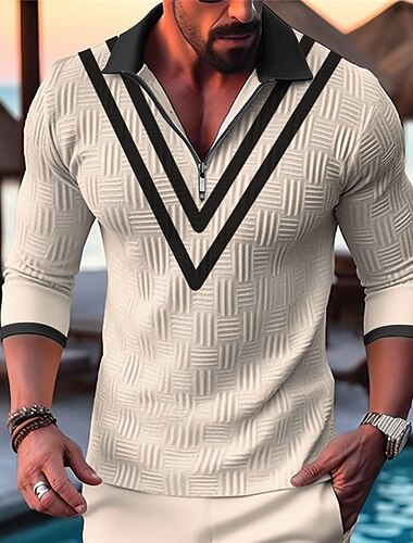  Herren Poloshirt Poloshirt mit Viertelreißverschluss Arbeit Freizeitskleidung Kargen Langarm Modisch Komfortabel Farbblock Reißverschluss Sommer Frühling Regular Fit Schwarz Weiß Blau Beige Poloshirt
