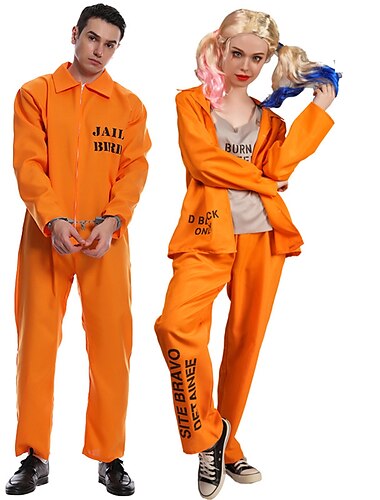  couples prisonnier harley quinn halloween groupe couples costumes hommes femmes film cosplay costumes cosplay haut orange pantalon halloween carnaval mascarade