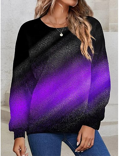  Damen Sweatshirt Pullover Farbblock Street Casual Sport Basic Neon&amp;helles Rundhals Langarmshirt mikroelastischer Fall&amp;Winterkomfort, atmungsaktives, weiches Gewebe