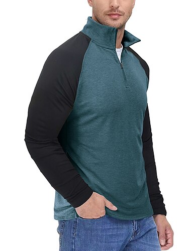  Per uomo Maglietta Camicia a Maniche Lunghe Manica Lunga Zip a un quarto Primavera & Autunno Blocco di colori Moda Designer Essenziale Patchwork Vacanza Streetwear Uscire Bianco Borgogna Blu marino