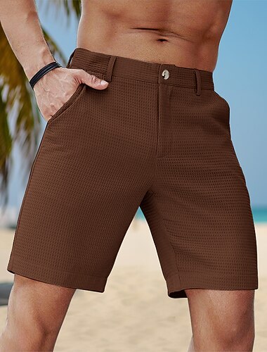  Herre Vaffelshorts Sommershorts Arbeidshorts Lomme Rett ben عادي Komfort Pustende Kort Avslappet Daglig Ferie Sport Mote Hvit Brun