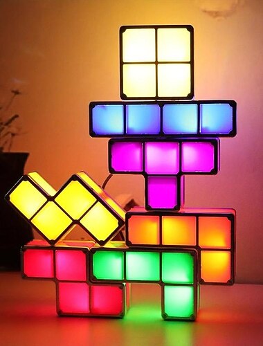  luce notturna per bambini impilabile led 7 colori puzzle 3d luce notturna induzione lampada da tavolo ad incastro per bambini camera da letto adolescenti fai da te tangram blocchi di luce puzzle